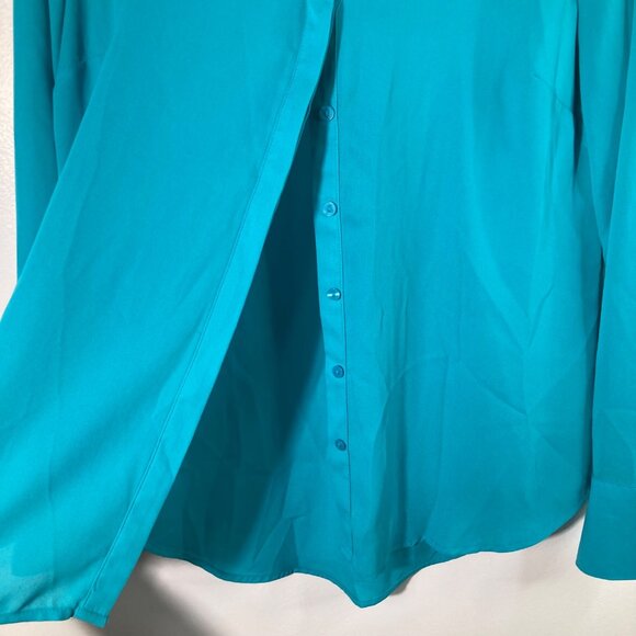 Worthington V Neck Button Shirt Turquoise S Polyester Hidden Button Placket - Picture 6 of 9